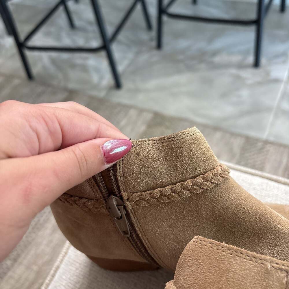 Gianni Bini Tan Suede Feathered Ankle Boot - Picture 4 of 7